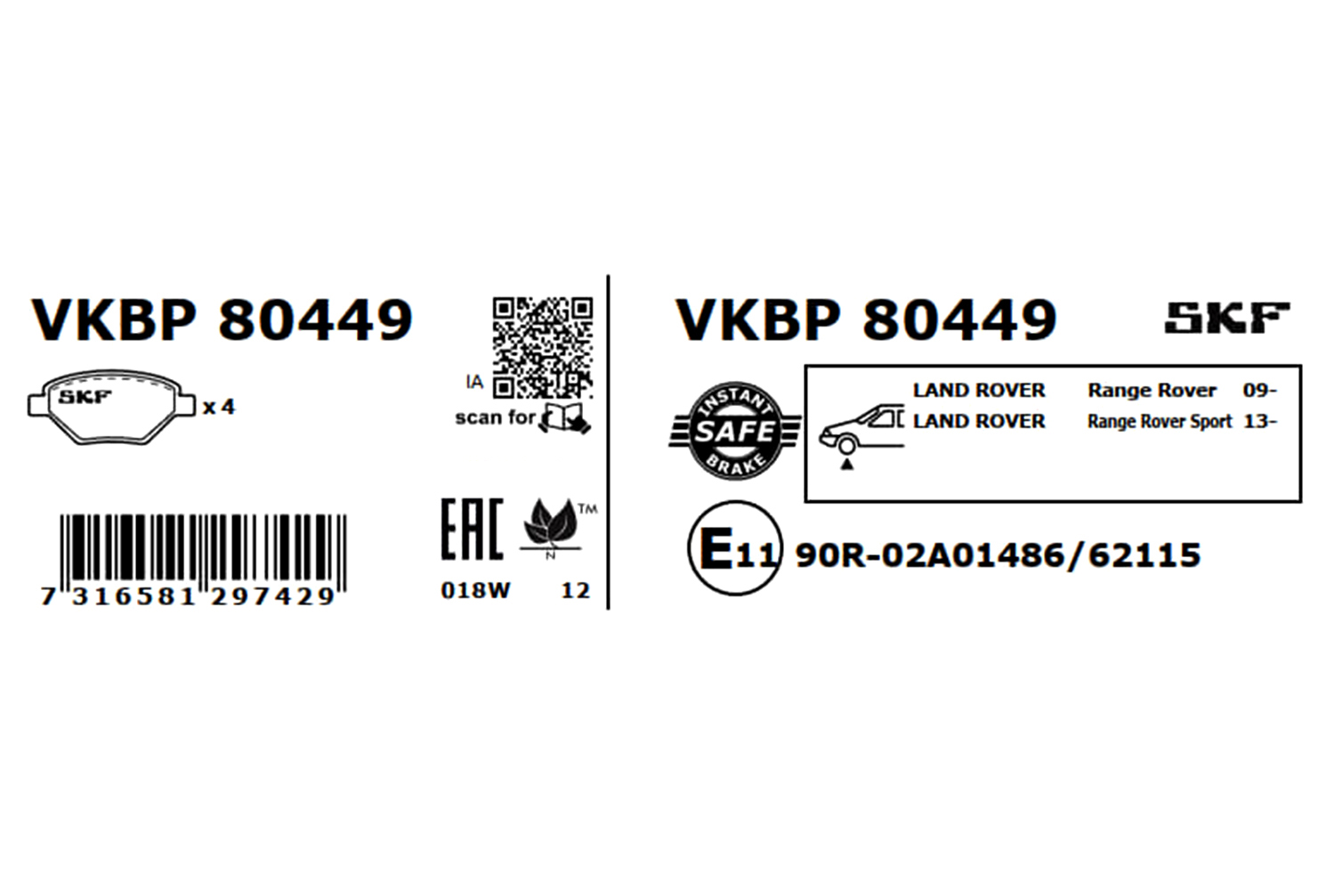 Комплект тормозных колодок, дисковый тормоз - VKBP 80449 SKF